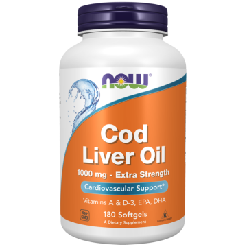 Cod Liver Oil, Extra Strength 1,000 mg 180 Softgels Now foods