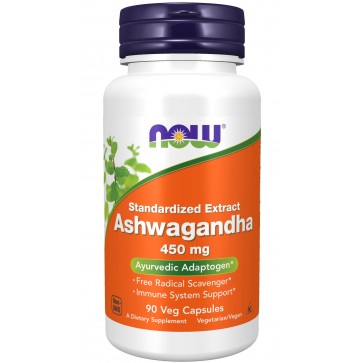 Extrato Padronizado de Ashwagandha 450mg 90 cápsulas vegetais Now Foods