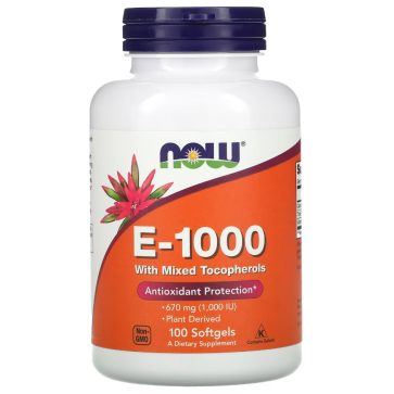 E-1000 with Mixed Tocopherols, 670 mg (1,000 IU), 100 Softgels Now foods