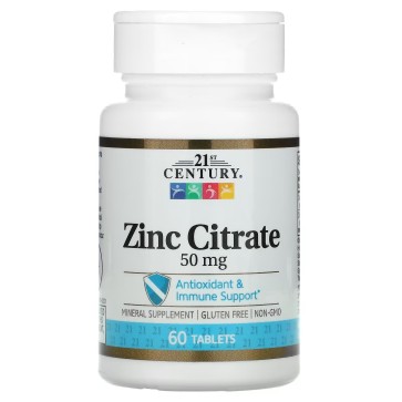 Zinc Citrate, 50 mg, 60 Tablets 21st Century