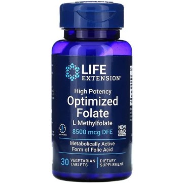 High Potency Optimized Folate L-Methylfolate  8500 mcg 30 veg Tablets Life Extension