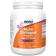 Multi Collagen Protein, Type I, II & III, Unflavored, 16 oz (454 g) Now foods
